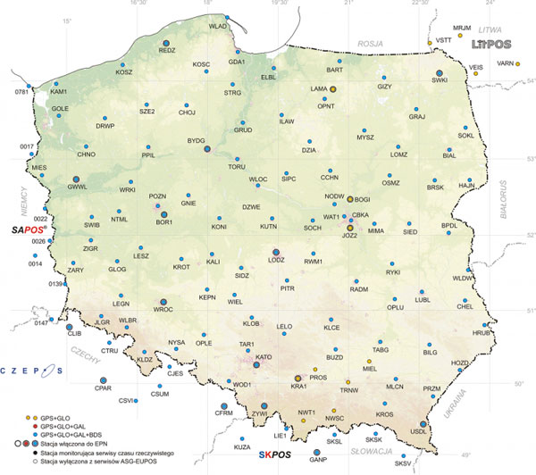 Stacje ASG-EUPOS obsługujące systemy GPS, GLONASS, Galileo i BeiDou