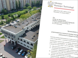 Ilustracja: Ministerstwo skontrolowało IGiK po skargach byłych pracowników <br />
Siedziba IGiK i pierwsza strona sprawozdania z kontroli