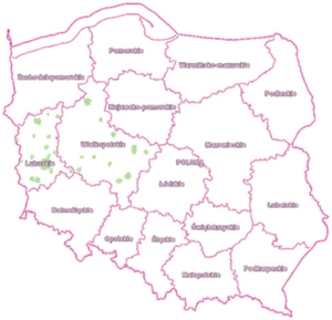 Ilustracja: Obrazy intensywności do przeglądania w Geoportalu <br />
Obszary, dla których udostępniono obrazy intensywności
